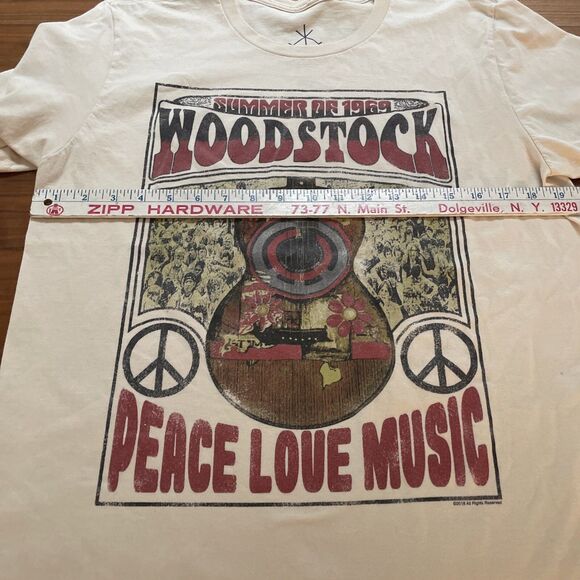 Life Clothing Co. Women T Shirt Sz L Cream Woodstock Graphic‎ Print Short Sleeve - Picture 6 of 6